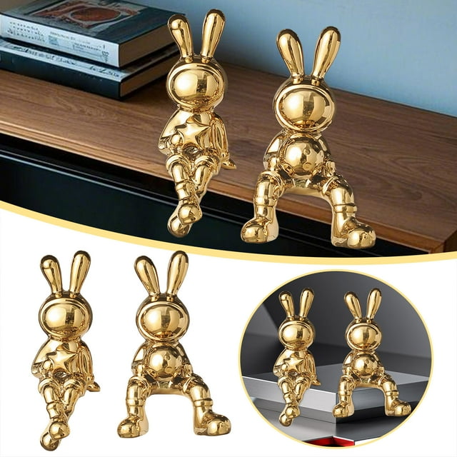 Binwennn Fancy Ornament Christmas Hanging Ornament Christmas Ornament Decorations Ceramic Electroplating Sitting Rabbit Rabbit Statue Home Decoration Suitable For Desks Cabinets Bookshelves Counters