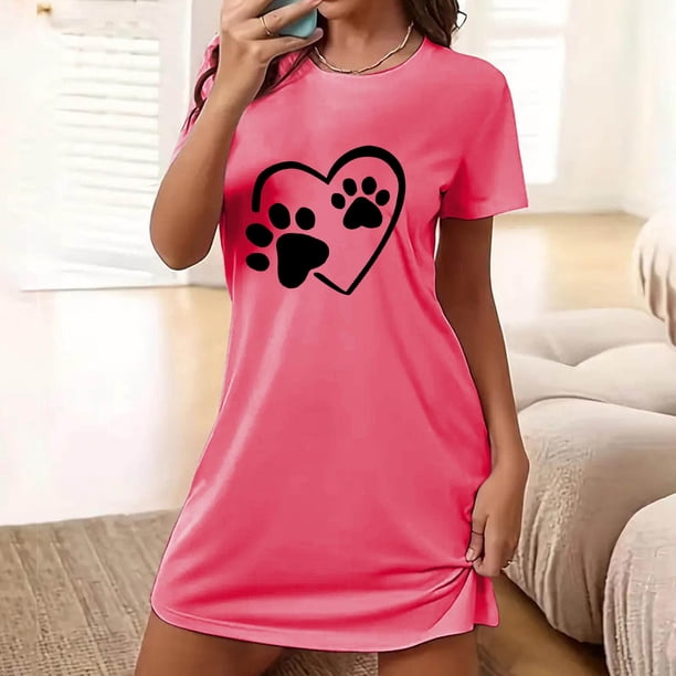 Camisón corto extragrande para mujer, estampado, cuello redondo y manga corta, de poliéster.