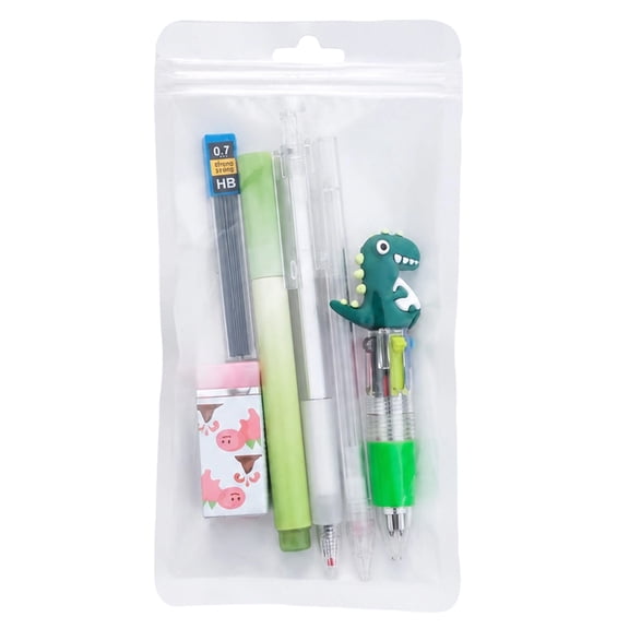 Little Dinosaur Stationery Set 6 Piece School Supplies Kit with Mechanical Pencil Ruler Eraser Refills Cute Gift for Kids Students Back to School Classroom Rewards Party Favors Plastic