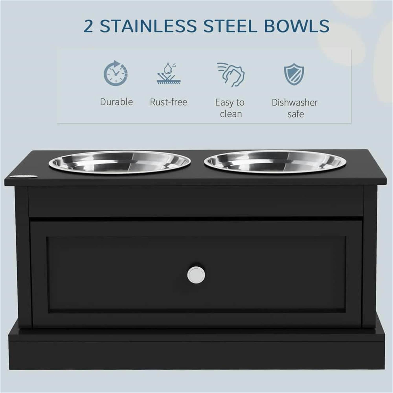 Kadyn Elevated Dog Bowl Stand with Storage, Large Pet Feeding Station, 11L Capacity, Raised Dog Bowl for Indoor Pet Feeding, Black