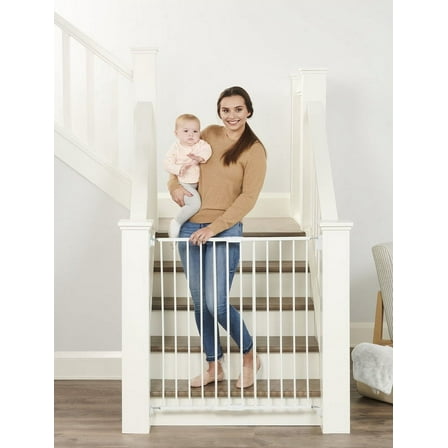 Regalo 2-in-1 Extra Tall Easy Swing Stairway and Hallway Walk Through Baby Gate, White, 38 Inch
