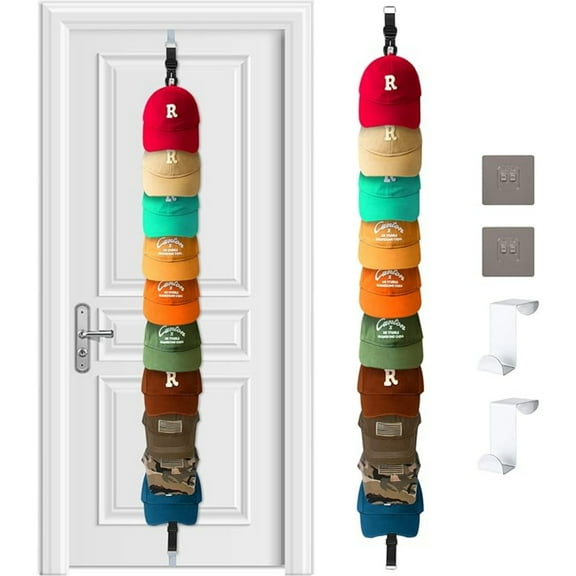 Hat Rack for Baseball Caps Hat Organizer Holder for Over The Door &Wall , 20 Clips Holds Up to 20-40 Caps, Hat Storage for Closet, Baseball Cap Rack for Wall Hanger, for Winter Beanie & Accessories
