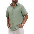 thumbnail image 4 of INSPIRE CHIC Father's Day Men's Plain Linen Chest Pocket Short Sleeve Contrast Color Collar Shirts XL Light Green, 4 of 5