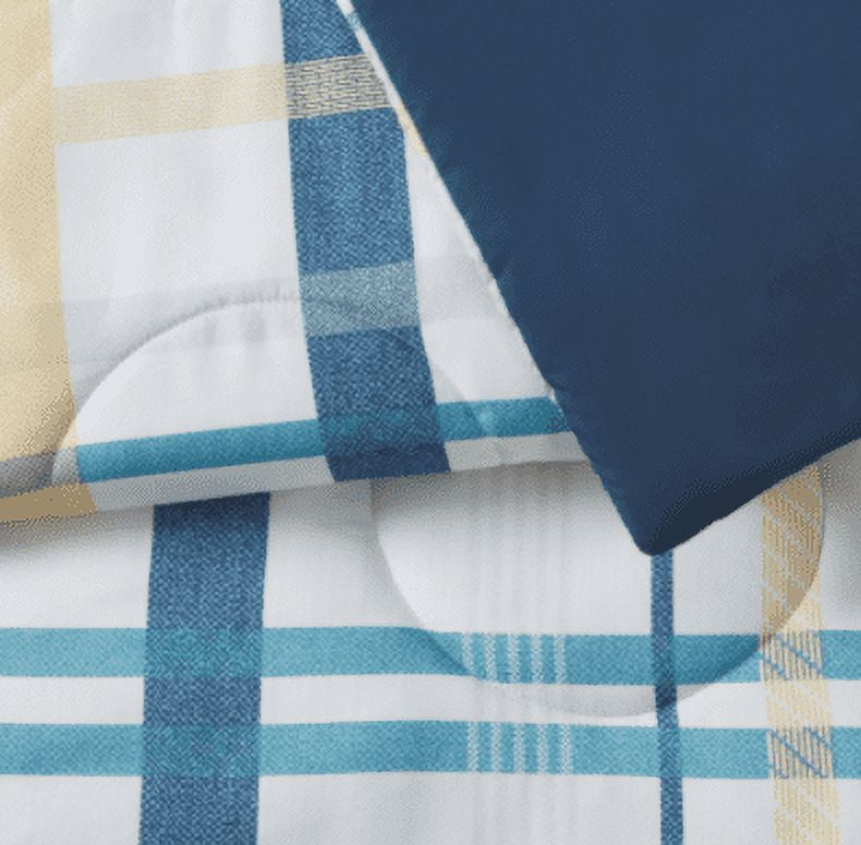 Mainstays Blue Plaid 4 Piece Bed in a Bag Comforter Set with Sheets, Full