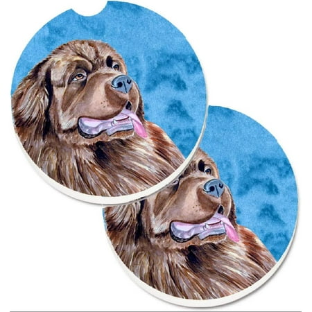 

LH9354BUCARC Blue Newfoundland Set of 2 Cup Holder Car Coasters Large Multicolor