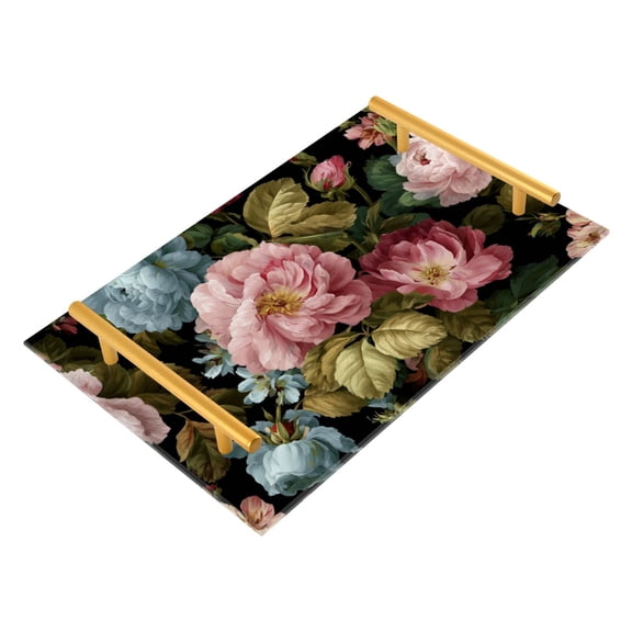 Bath Accessories Sets Single Print Decorative Tray With Handle For Home Bathroom Bedroom Rococo-style