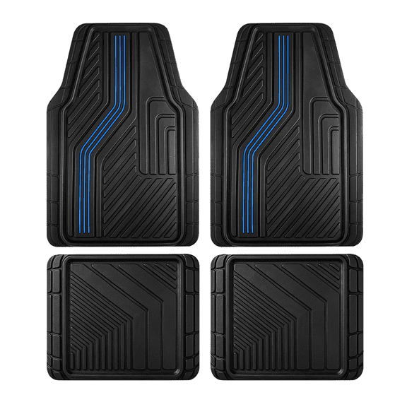 Auto Drive Rubber Car Floor Mats, Decorative Insert Trim Floor Mats Set, All Weather Automotive Floor Mats, Easy-Clean, Anti-Slip Backing for Cars, SUVs, Trucks, and Vans 3 Piece Blue