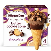 Haagen Dazs Chocolate Butter Cookie Ice Cream Cone Dessert, Kosher, 4 Count, 14.8 oz