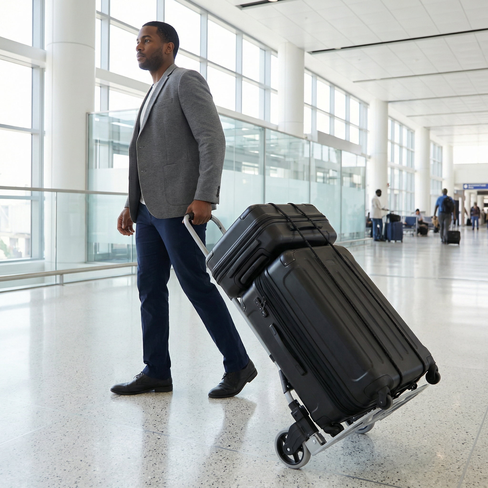 Takira Foldable Hand Cart, Portable Aluminum Luggage Cart with Telescopic Handle and Black Bungee Cord.