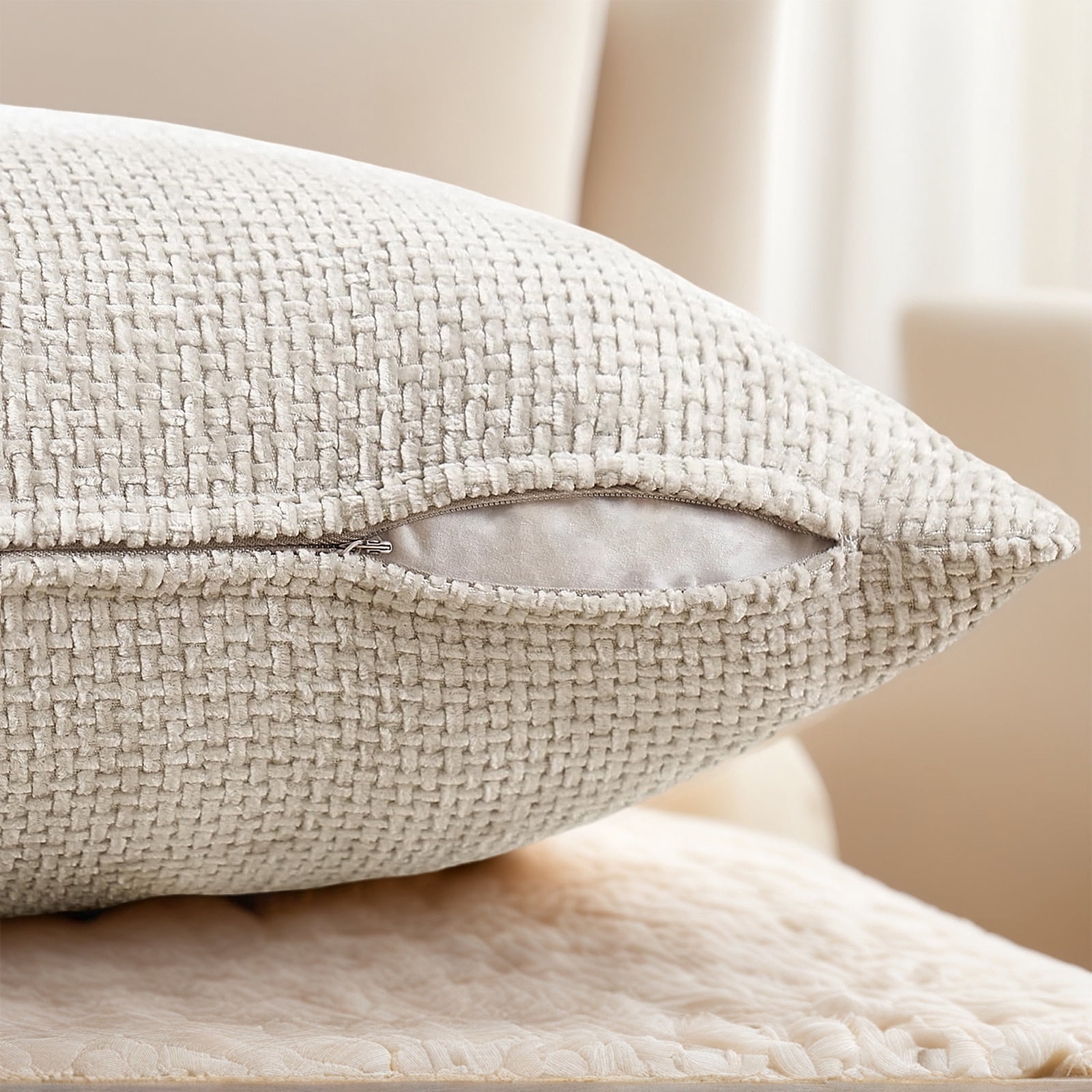 Sanmadrola Pillow Covers 18x18 Set of 4 Chenille Throw Pillow Cover with Elegant Design Soft and Luxurious Decorative Throw Pillows for Couch Bed and Home Decor