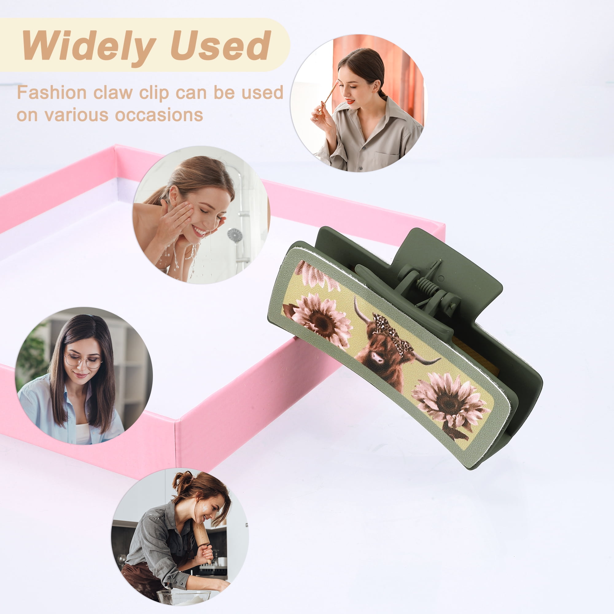 Unique Bargains Highland Cattle Hair Claw Clips, Matte Faux Leather Design Green