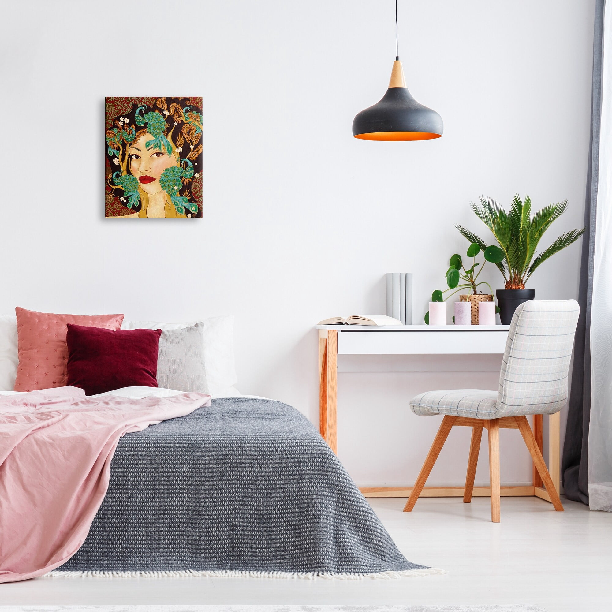 Stupell Industries Boho Woman Regal Peacock Birds Abstract Foliage Pattern, 16 x 20,Design by Sangita Bachelet