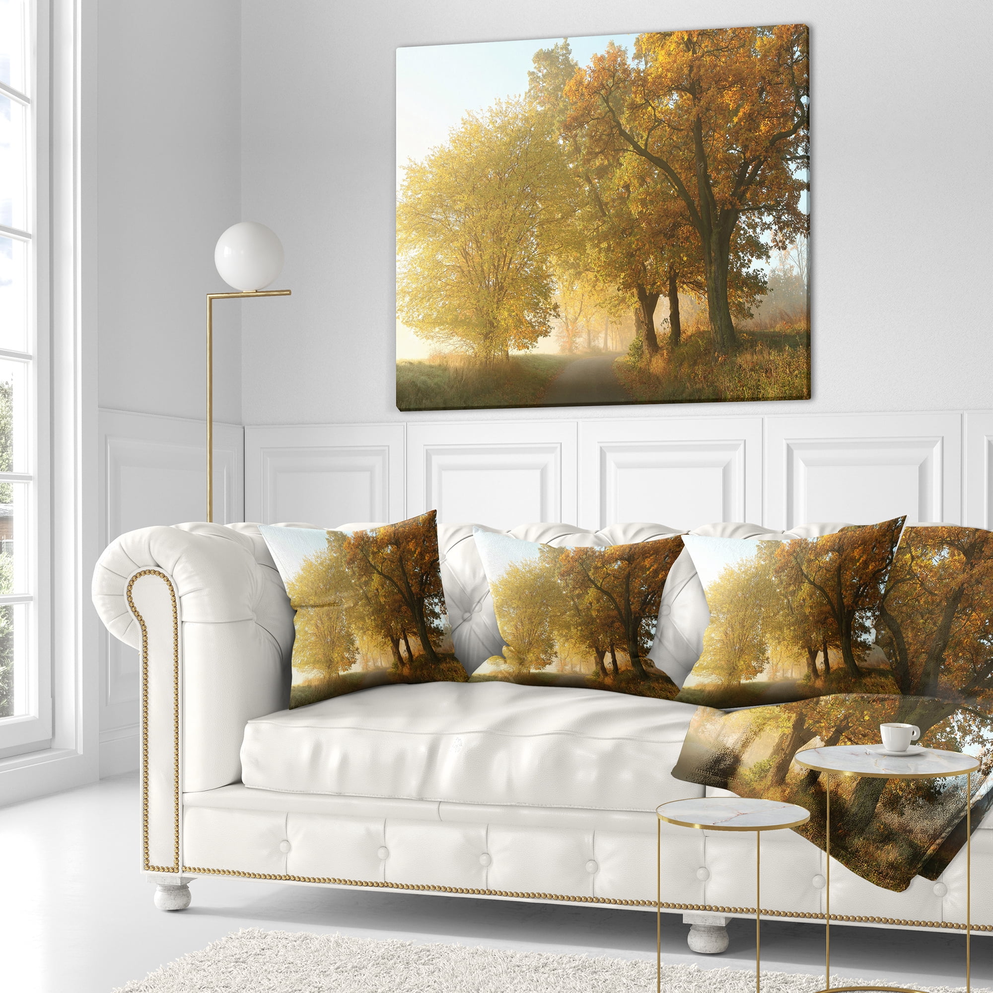 Designart Rural Road Under Green Trees - Landscape Photography Throw Pillow - 16x16