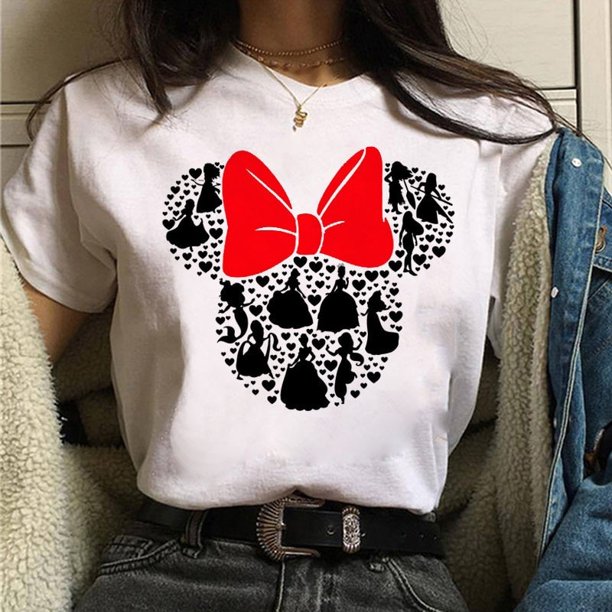 Disney Gold Micky Head Women's Casual 100% Cotton T-shirt Mickey Mouse High-Quality Print Fashion Top Cartoon Free Shipping2XL Gao Jinjia LED
