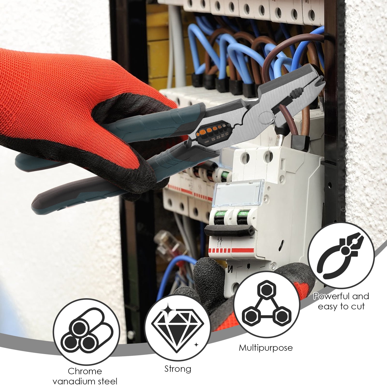 9-in-1 Multi-Function Cutting Pliers Industrial-Grade Wire Cutter Crimper with Offset Head and Leverage Design Cutting Tool for Home Nail Puller Stripper