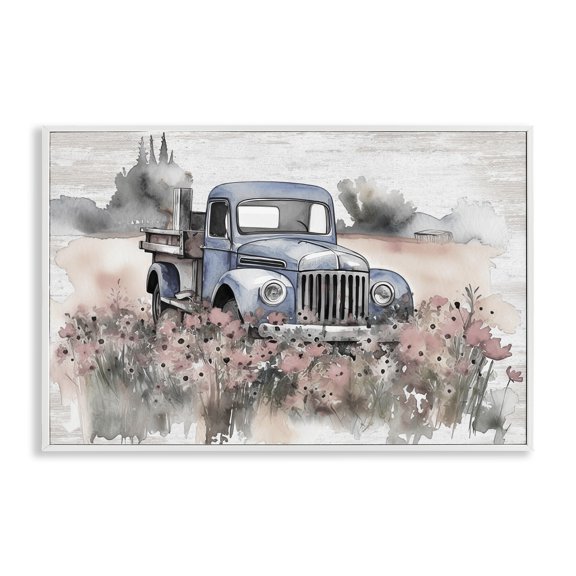 Stupell Industries Pickup in Floral Meadow Transportation Painting White Framed Art Print Wall Art, 24 x 16
