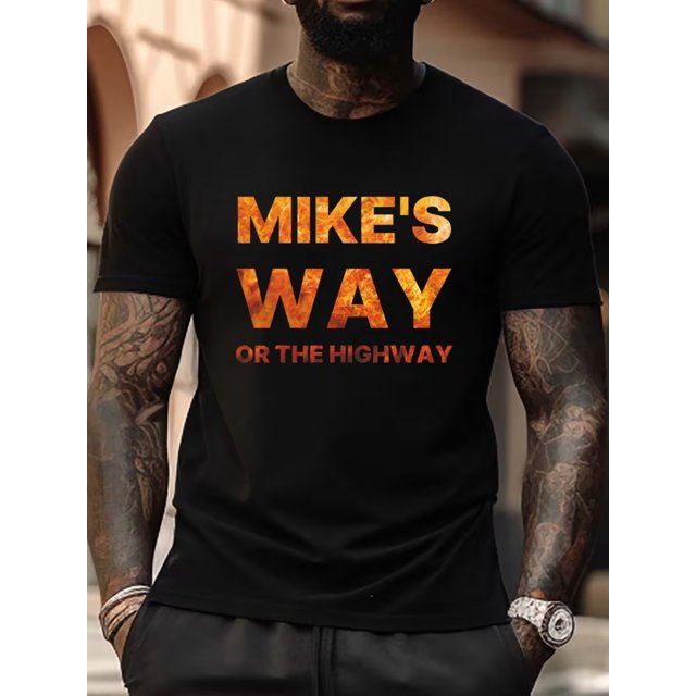 Men'S Summer T-Shirt - Mike Highway Design, Casual Short Sleeves, Breathable Polyester, Machine Washable