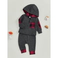 thumbnail image 4 of Baby Toddler Boys Pants Clothing Set, 0 6 12 18 24 Months 2T 3T Plaid Long Sleeve Hoodie with Elastic Waist Sweatpants Infant Outfits, 4 of 9