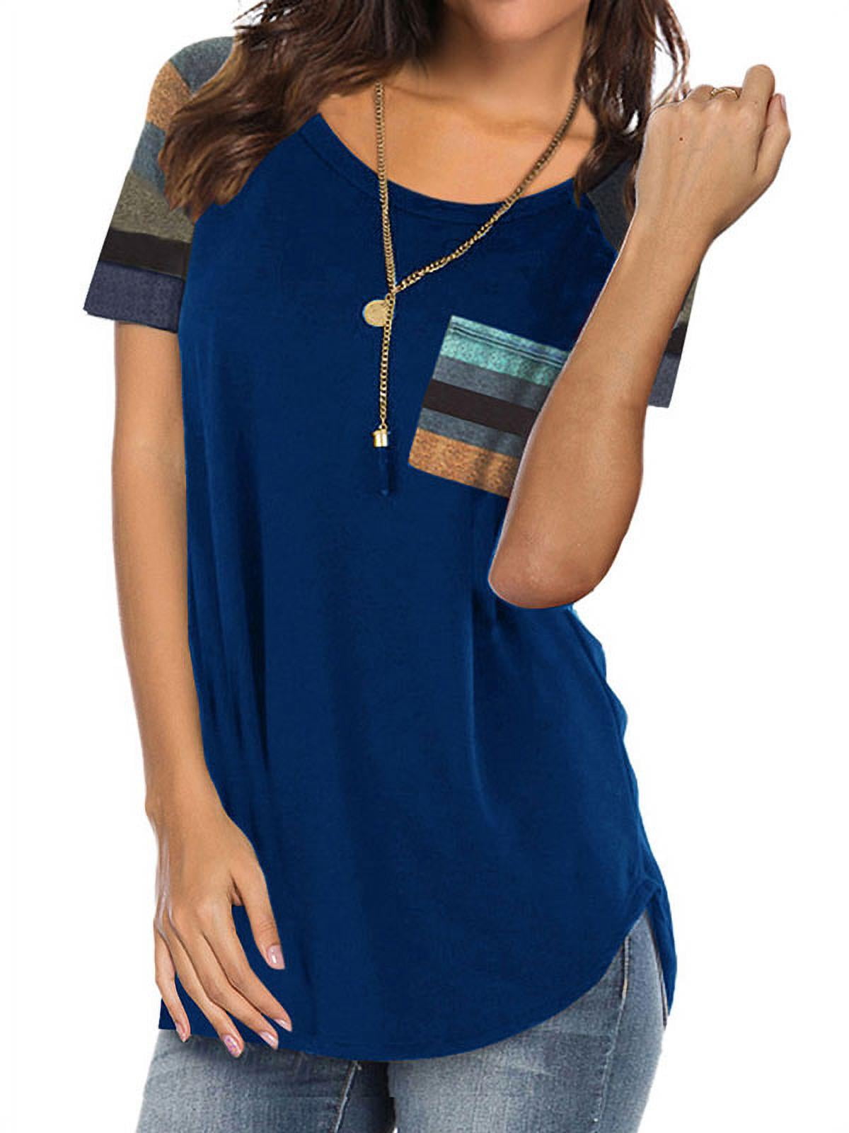 Women Round Neck Short Sleeve Color Block Tunic Shirt - Walmart.com