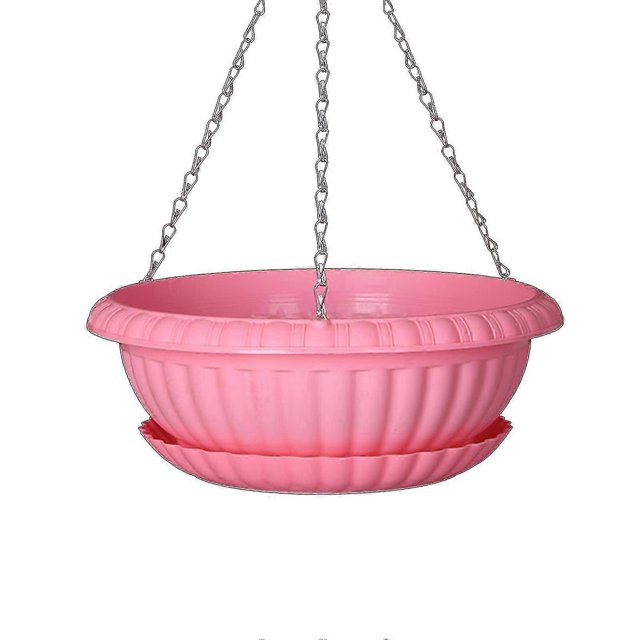 Maceta colgante transpirable de plástico con diseño triangular y superficie lisa para decoración de patio, color rosa