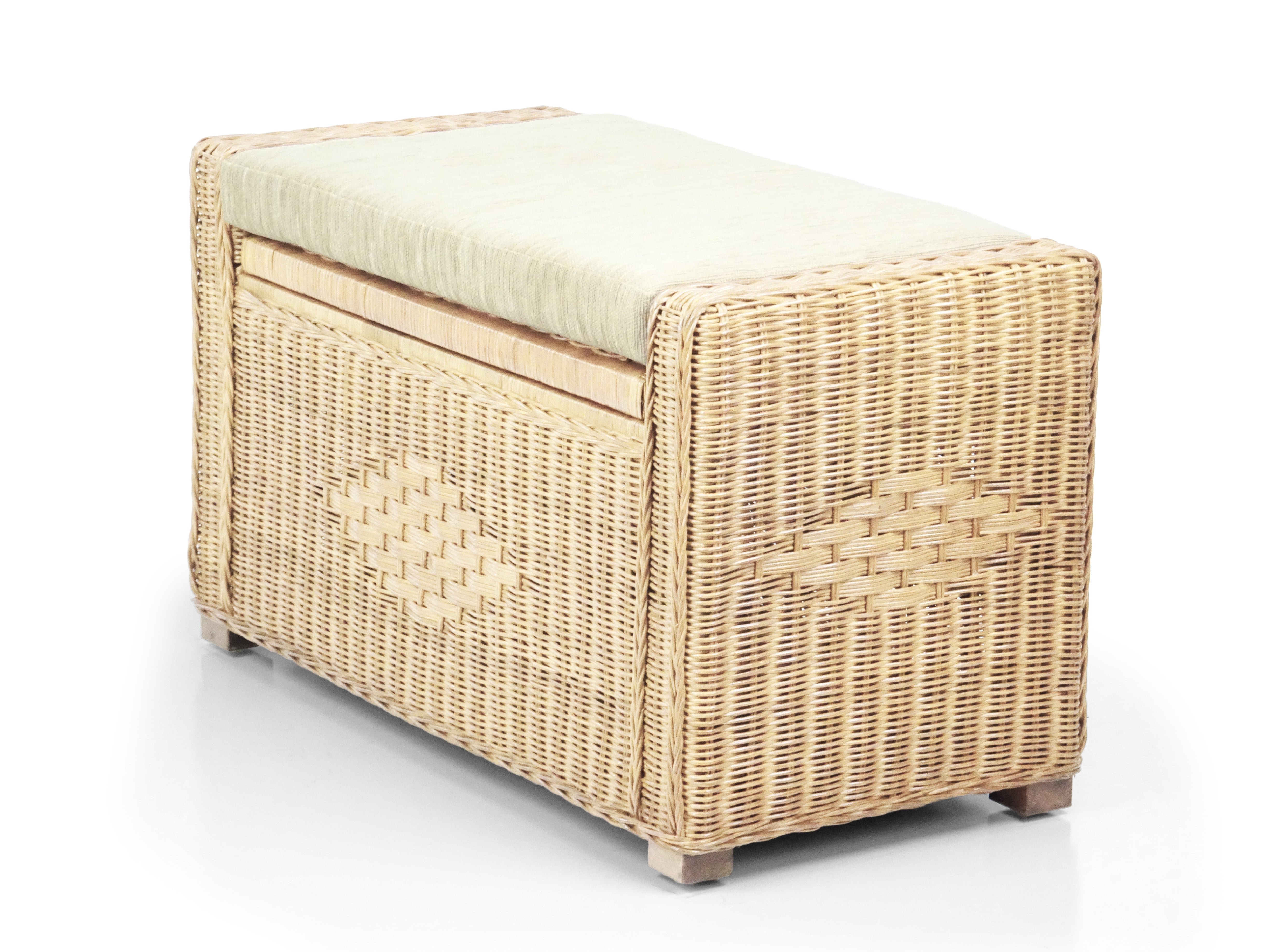 Bruno Handmade 32 Inch Rattan Wicker Chest Storage Trunk Organizer Ottoman W/Cushion Natural Color