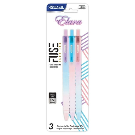 BAZIC Elara Fuse Tech Ink Retractable Pen, 1.0 mm Medium Point Black Ink, Gradient Barrel (3/Pack), 1-Pack