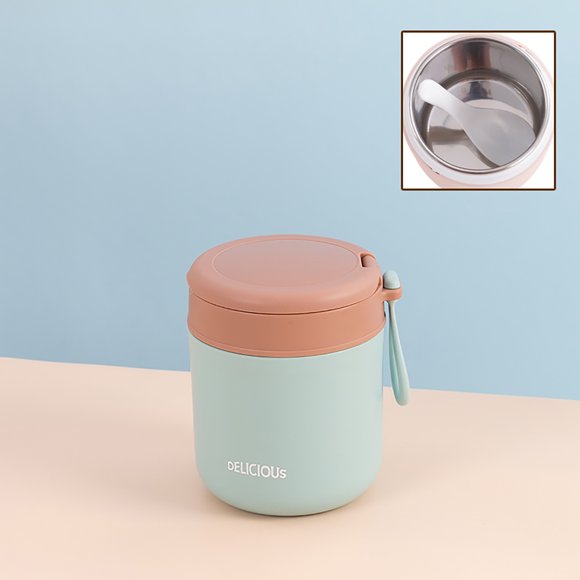 Oleegame 1PC Kids Snack Boxes For School 304 Stainless Steel Soup Cup Insulated Students Sealed Breakfast With Porridge Cup With Spoon Soup Can Blue