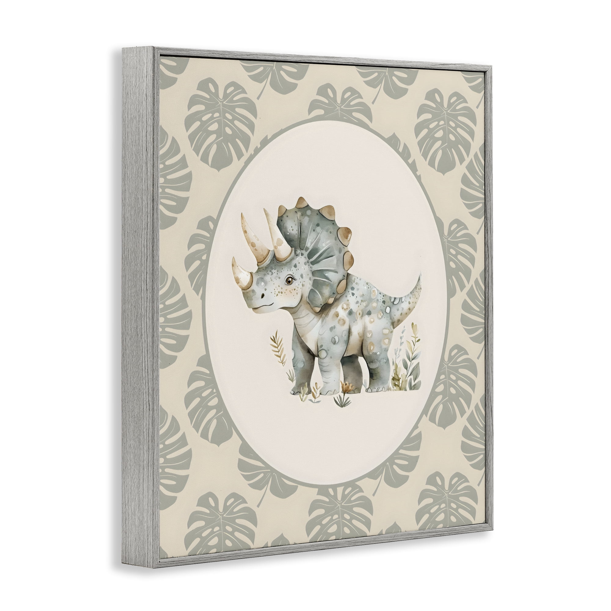 Stupell Industries Watercolor Dinosaur Tropical Border Gray Framed Giclee Art, design by LSR Design Studio