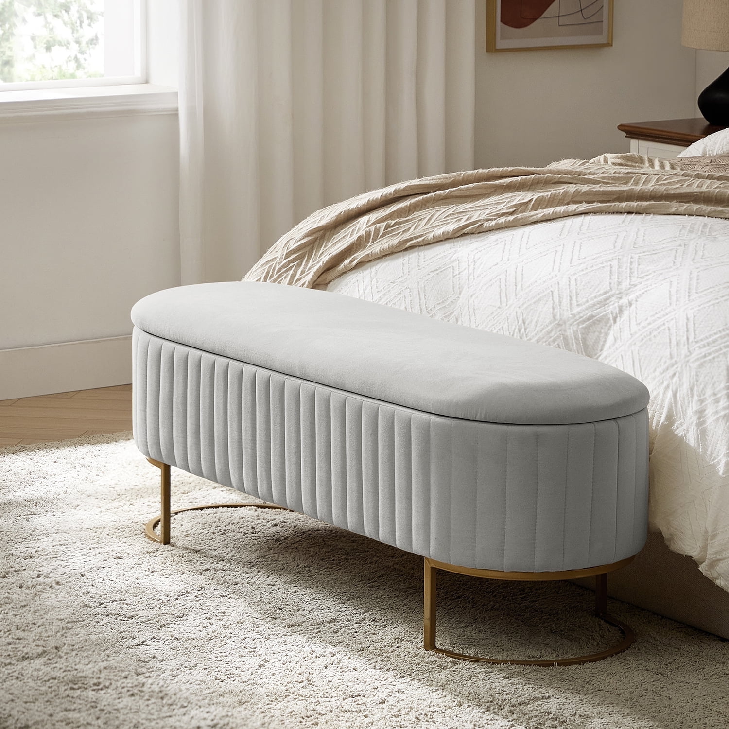50.5" Upholstered Storage Bench For End of Bed Entryway Bedroom Ottoman Dove