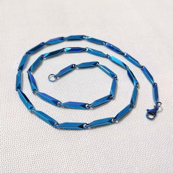 HOOUN Blue Stainless Steel Stick Link Chain Necklace for women mens 3mm 22'' Fashion