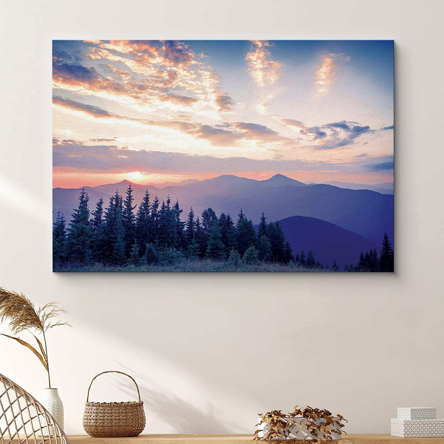 PixonSign Canvas Print Wall Art Sun Sets Over Purple Mountains Nature ...