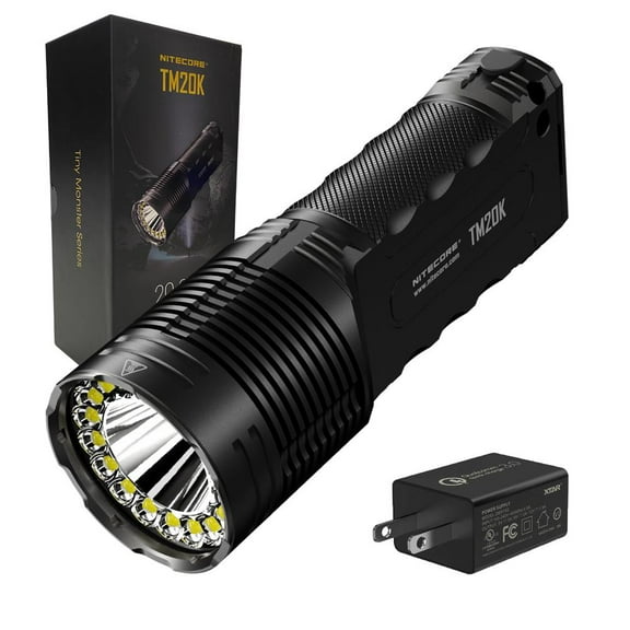 Nitecore TM20KUSB-C Rechargeable Ultra High Performance Tactical LED Searchlight -  19 x CREE XP-L HD - 20000 Lumens W/ Eco Sensa 3Amp USB Wall Charger Adapter