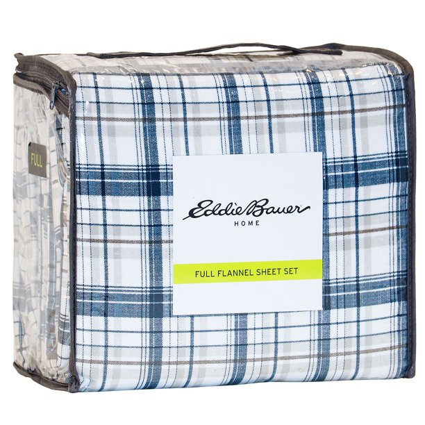 Eddie Bauer Full Cotton Flannel Sheet Set, Blue/Brown Plaid Walmart