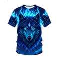 thumbnail image 3 of Blue Wolf Flame Print T-Shirt Men's Casual Outdoor Adventure Fashion Tops, 3 of 5