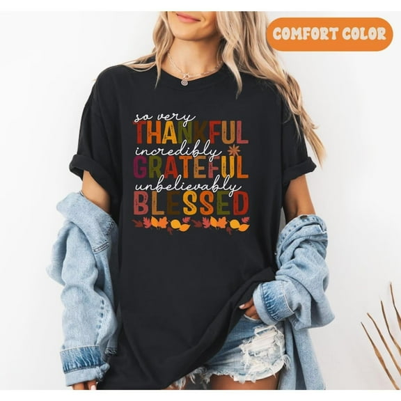 Thanksgiving Shirt Casual Thankful Blessed Graphic Tee Holiday Outfit S-4XL