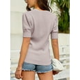 thumbnail image 2 of V-neck Short Sleeve Sweater Womens Crew Neck Pullover Tops Ribbed Knit Sweater Blouse Puff, 2 of 2