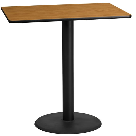 Flash Furniture 24'' x 42'' Rectangular Natural Laminate Table Top with 24'' Round Bar Height Table Base