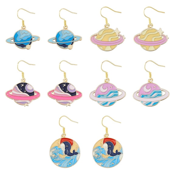 10pc Planet Earrings Celestial Space Dangle Earring Moon Star Drop Earring Jewelry Gift Colorful