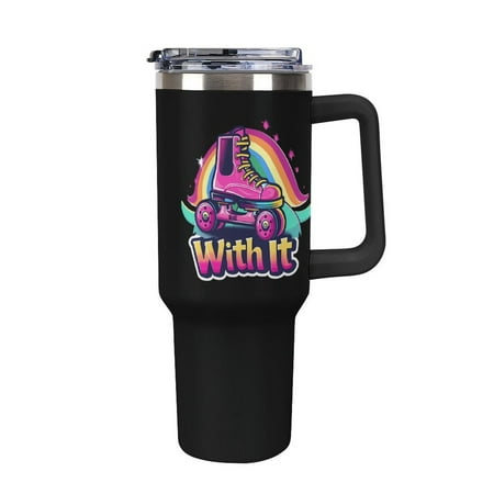 

Roll Roller Skates Tumbler with Handle and Straw 40 oz Stainless Steel Leakproof Travel Coffee Mug Car Cup Vacuum Water Bottle 40oz