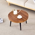 thumbnail image 4 of Roninkier Natural Wood Grain Texture Round Coffee Table - Diameter 23.6 Inches, Black Sprayed Metal Leg, 4 of 7