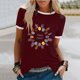 thumbnail image 1 of Fiudx Camisas de Mujer Top de Manga Corta con Cuello Redondo y Estampado Regular de Feliz Pascua Sexy de Verano para Mujer, 1 of 5
