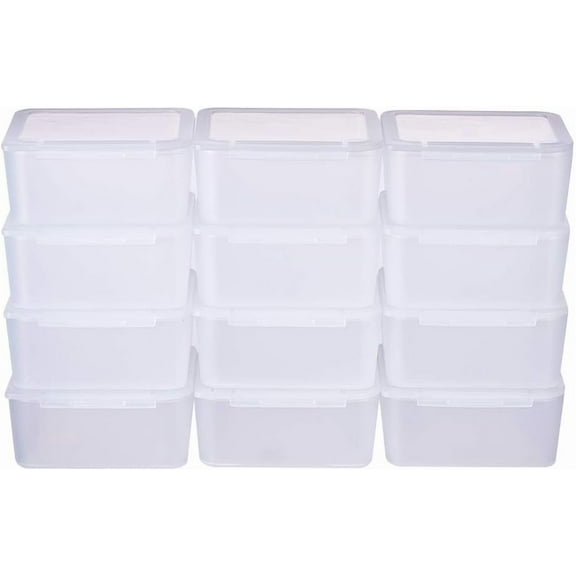 12 Pack Square Frosted Clear Plastic Bead Storage Containers Box Case with Lids