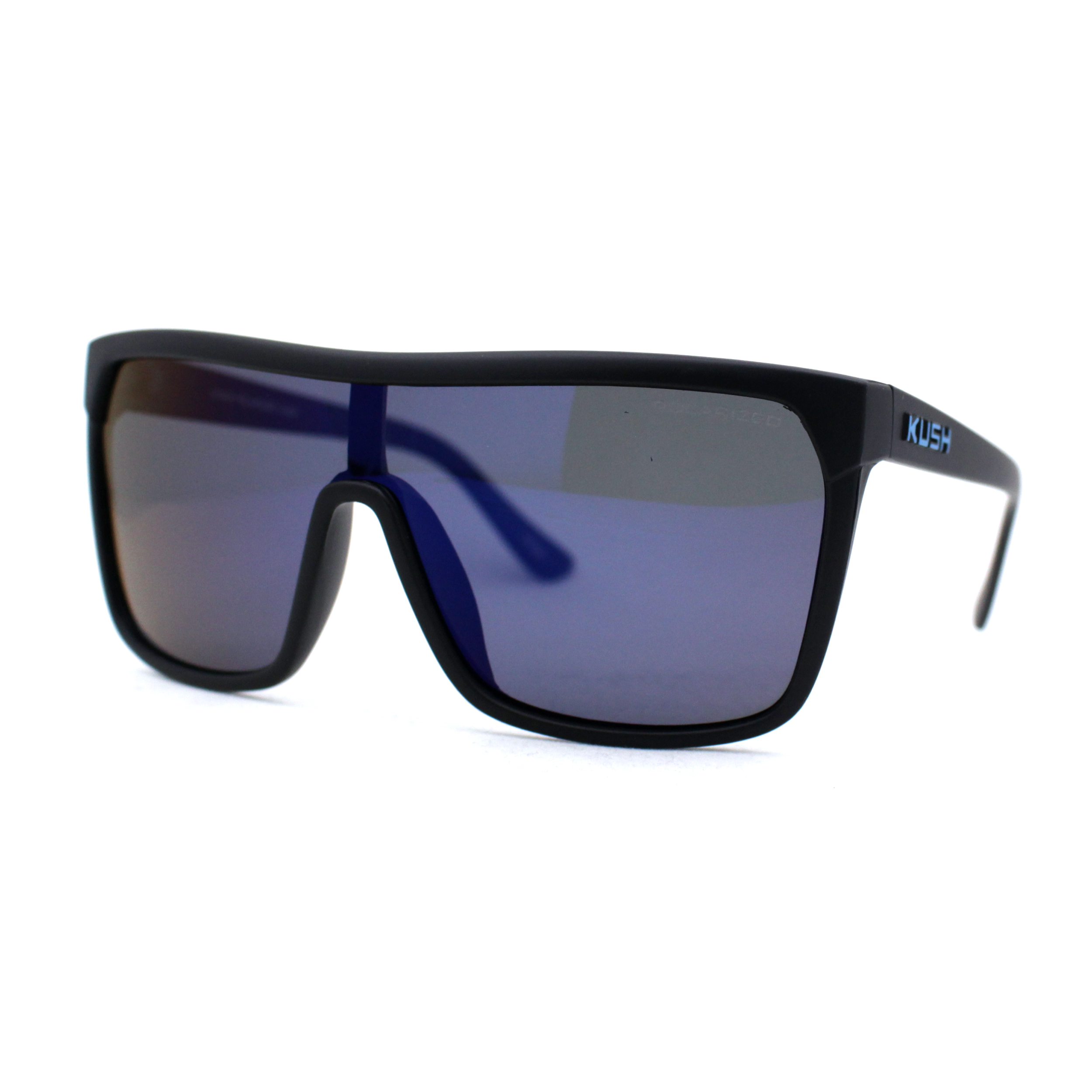Polarized Color Mirror Kush Flat Top Shield Sport Oversize Sunglasses Blue Logo Blue Mirror