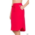 thumbnail image 1 of Zenana Women & Plus Elastic Waist Knee Length Tulip Hem Midi Skirt with Side Pockets & Self Tie Drawstring, 1 of 3