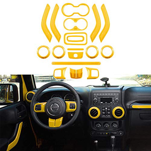 Steering Wheel & Center Console Trim Gear Shift Knobs Frame & Air Outlet Cover for Jeep Wrangler JK JKU 2011-2018 2&4 door 18 PCS Full Set Interior Decoration Trim Kit Green 