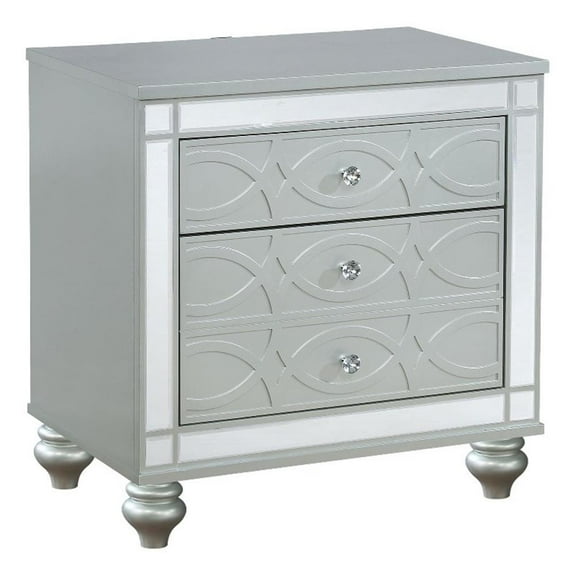 Pemberly Row 2-drawer Contemporary Wood Nightstand Silver Metallic