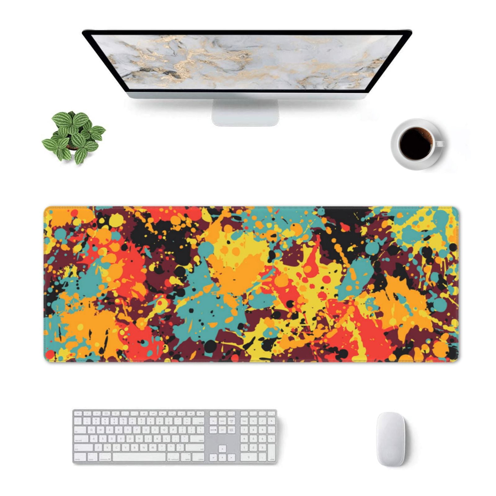 Splatter Ink Paint Grunge Splash Mouse Pad Extended Large Gaming Mousepad Non-Slip Rubber Big Keyboard Desk Mat 31.5 X 11.8 Inch