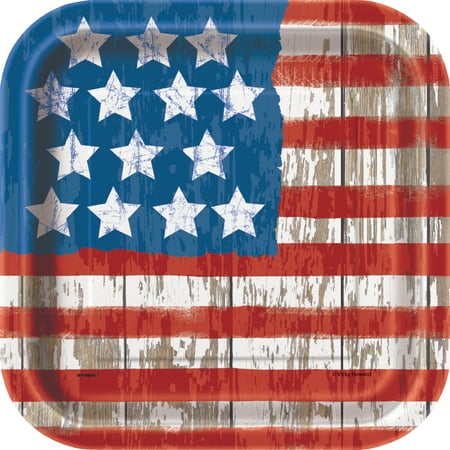 - Square Vintage American Flag Paper Plates, 7 in, 10ct