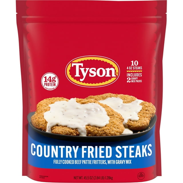 Tyson Country Fried Steaks with Gravy Mix, Frozen, 4 oz., 10 pk.
