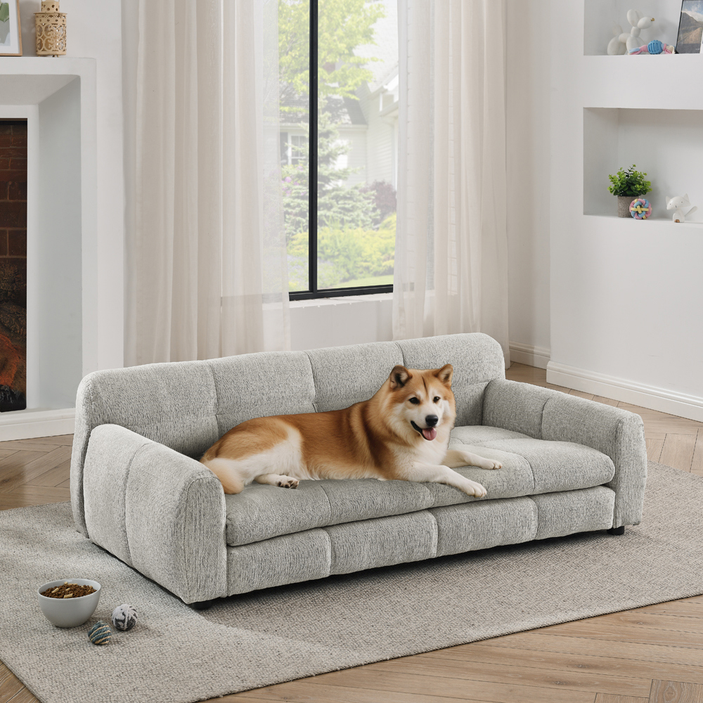 ZephyPaws 51" Large Dog Sofa Bed with Supportive Armrests and Backrest, Breathable Linen Fabric and Stable Low-Leg Design, Beige